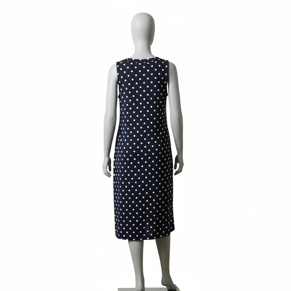 Lands' End Navy and White Polka Dot Midi Dress - Picture 3 of 3